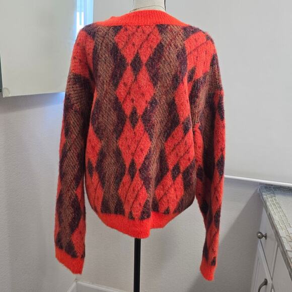 Zara Alpaca Blend Fuzzy Sweater Sz S Orange Plaid Check Soft Cozy Quiet Luxury - Picture 5 of 10